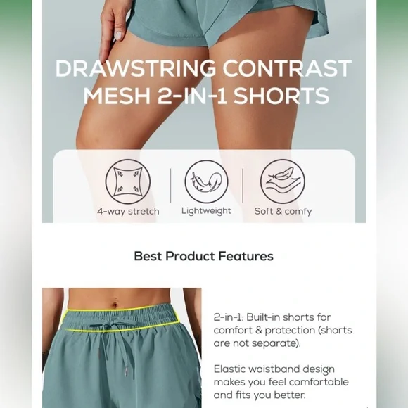 NWT Halara Drawstring Contrast Mesh 2 in 1 shorts Women’s XS - Picture 5 of 14